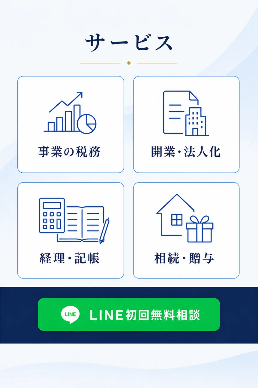 事業税務、開業・法人化、経理・記帳、相続・贈与のサービス